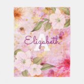Roze gouden bloemen waterverf monogram naam  fleece deken (Voorkant)