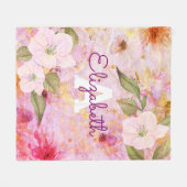 Roze gouden bloemen waterverf monogram naam  fleece deken (Voorkant (Horizontaal))