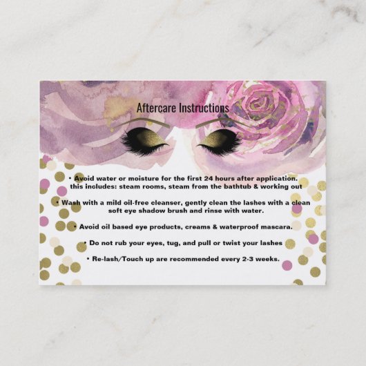 Roze Gouden Bloemen Wimpers Verwijs Vriend Nazorg Aanbevelingskaartje (Achterkant)