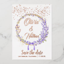 Roze gouden bloemencalligrafie save the date kaart