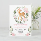 Roze Gouden Bloemend Hert Bosgroen Baby Shower Kaart (Staand voorkant)