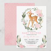 Roze Gouden Bloemend Hert Bosgroen Baby Shower Kaart (Voorkant / Achterkant)