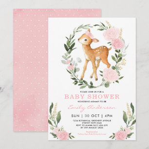 Roze Gouden Bloemend Hert Bosgroen Baby Shower Kaart