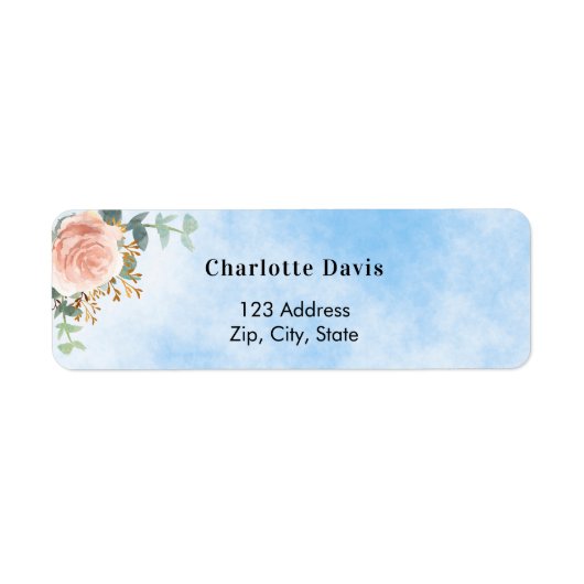 Roze gouden bloemengroen blauwe lucht retouradres  etiket (Voorkant)