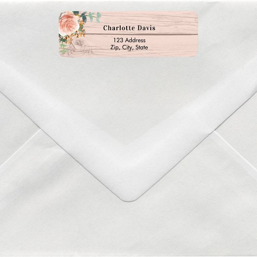 Roze gouden bloemengroen houten retouradres  etiket