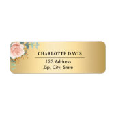 Roze gouden bloemengroen retouradres etiket (Voorkant)