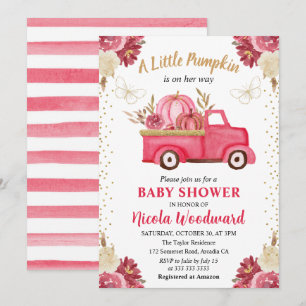 Roze & Gouden Bloemenkind Pump Truck Herfst Baby S Kaart
