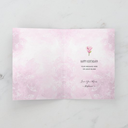 Roze Gouden Bloemenkrans Aangepaste Foto Verjaarda Kaart (Binnen)