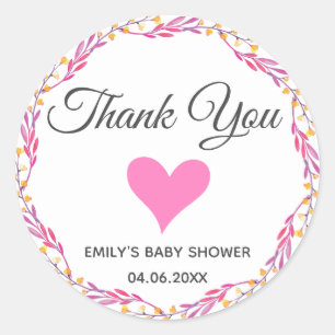 Roze & Gouden Bloemenkrans Bedankt Baby Shower Ronde Sticker