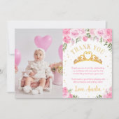Roze Gouden Bloemenkroon Prinses Verjaardag Bedankkaart (Voorkant)