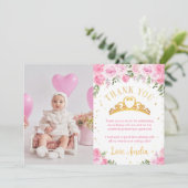 Roze Gouden Bloemenkroon Prinses Verjaardag Bedankkaart (Staand voorkant)