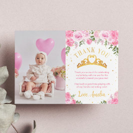 Roze Gouden Bloemenkroon Prinses Verjaardag Bedankkaart