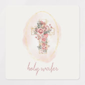roze gouden bloemenkruis Heilig Water Labels (Design 1)