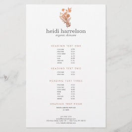 Roze gouden bloemenlogo op witte prijsprijslijst f flyer