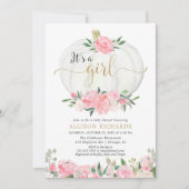 Roze gouden bloemenpompoen Het is een meisje baby  Kaart (Voorkant)