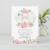 Roze gouden bloemenpompoen Het is een meisje baby  Kaart (Staand voorkant)