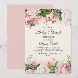 Roze Gouden Bloemige Baby Shower Brunch Kaart