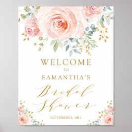 Roze Gouden Bloemige Bruiloft Welcome Poster