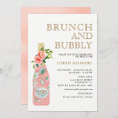 Roze gouden bloemige brunch en bubbels bruidsfeest kaart (Voorkant / Achterkant)