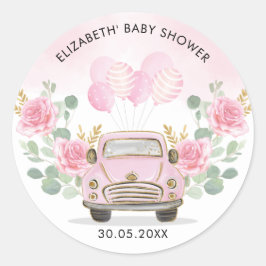 Roze Gouden Bloemige Drive-By-Shower Geschenken Ronde Sticker