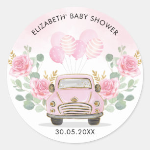 Roze Gouden Bloemige Drive-By-Shower Geschenken Ronde Sticker