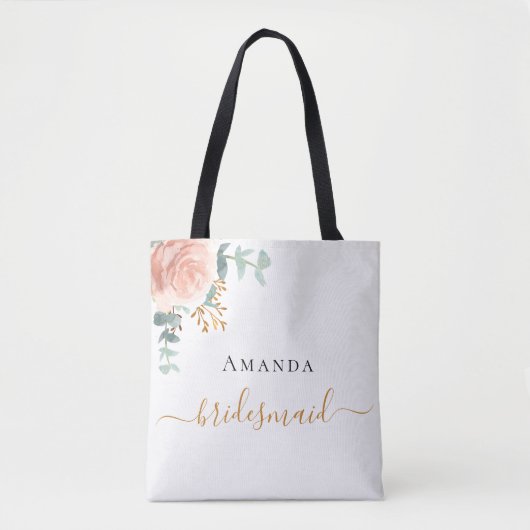 Roze gouden bloemige eucalyptus groen getinte brui tote bag (Voorkant)