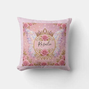 Roze & Gouden Bloemige Feeënprinses Rozen Vlinder Kussen