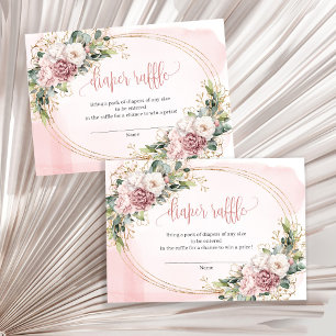 Roze Gouden Bloemige Groene Baby Shower Verlotings Informatiekaartje