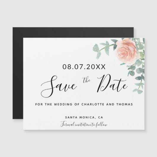 Roze gouden bloemige groene wedding save the date (Voorkant / Achterkant)