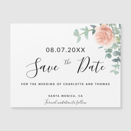 Roze gouden bloemige groene wedding save the date (Voorkant)