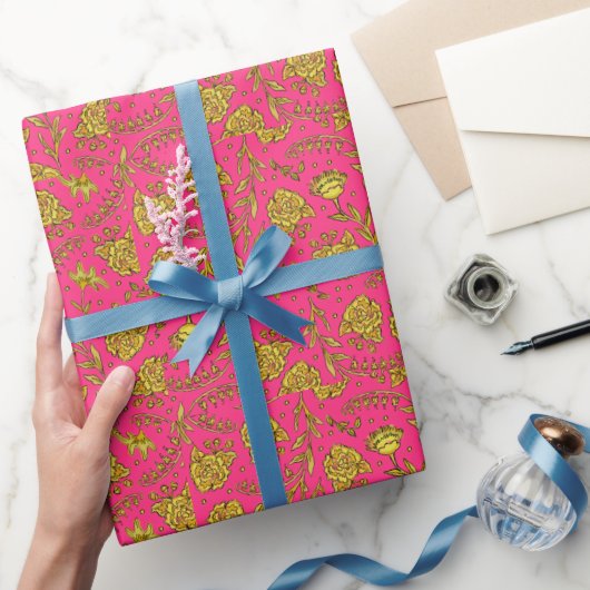 Roze & Gouden Bloemige Inpakpapier (Geschenken)