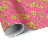 Roze & Gouden Bloemige Inpakpapier (Rol Hoek)