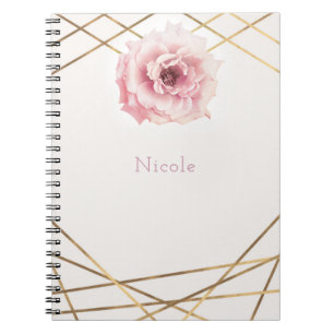 Roze & Gouden Bloemige Pioen Bloem Glam Douane Notitieboek