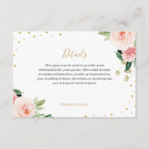 Roze gouden bloemige pioen trouwdetails kaart