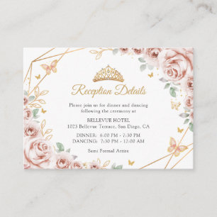 Roze Gouden Bloemige Quinceanera Details Informatiekaartje
