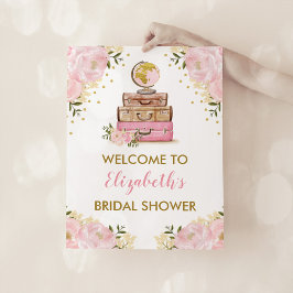 Roze Gouden Bloemige Reis Avontuur Bruidsfeest Poster