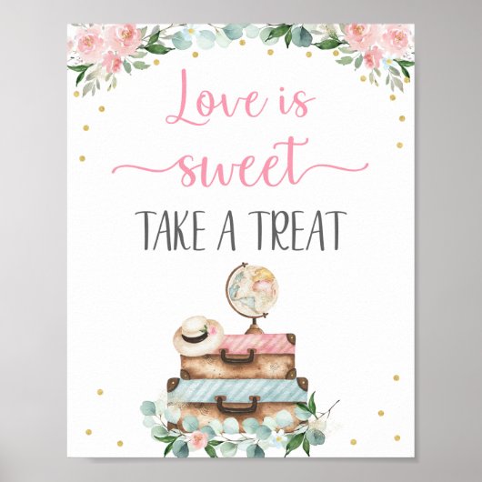 Roze Gouden Bloemige Reis Bruidsdouche Behandel Te Poster (Voorkant)