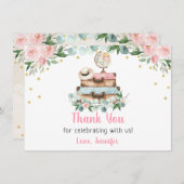 Roze Gouden Bloemige Reis Bruidsfeest Bedankkaart (Voorkant / Achterkant)