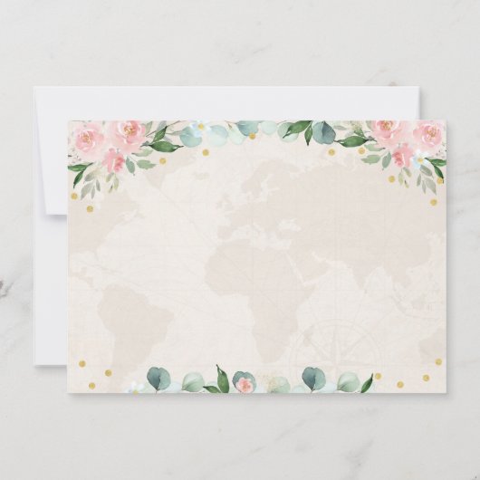 Roze Gouden Bloemige Reis Bruidsfeest Bedankkaart (Achterkant)