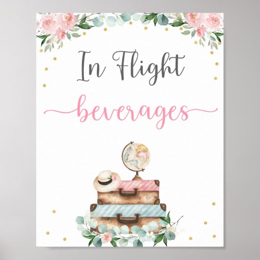 Roze Gouden Bloemige Reis Bruiloft Drinks Bord Poster (Voorkant)