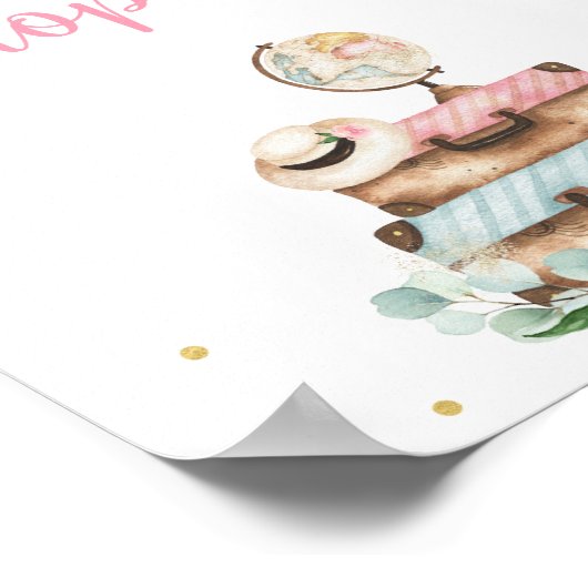 Roze Gouden Bloemige Reis Bruiloftscadeau Bord Poster (Hoek)