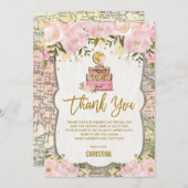 Roze Gouden Bloemige Reis Kaart Bruidsfeest (Voorkant / Achterkant)