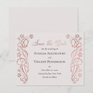 Roze Gouden Bloemige Sprookjeshuwelijk Save The Date