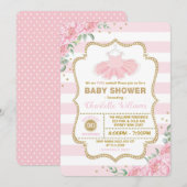 Roze Gouden Bloemige Tutu Ballerina Meisje Baby Sh Kaart (Voorkant / Achterkant)