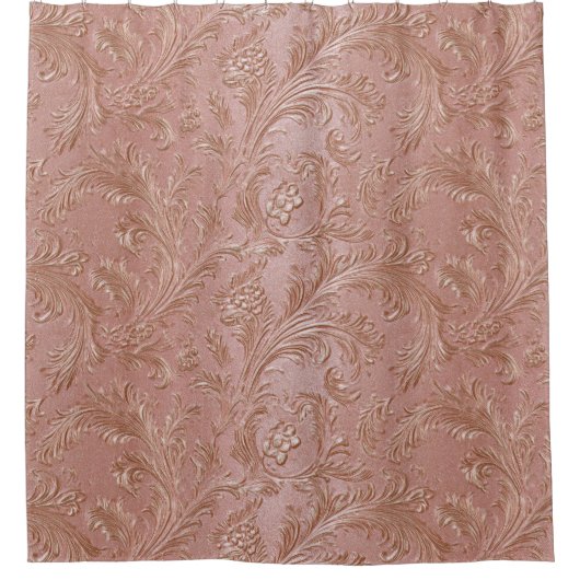 Roze-gouden bloempatroon douchegordijn (Voorkant)