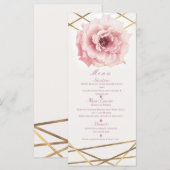 Roze & Gouden Bloemrijke Glam Bruiloft Feest Menu (Voorkant / Achterkant)