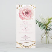 Roze & Gouden Bloemrijke Glam Bruiloft Feest Menu (Staand voorkant)