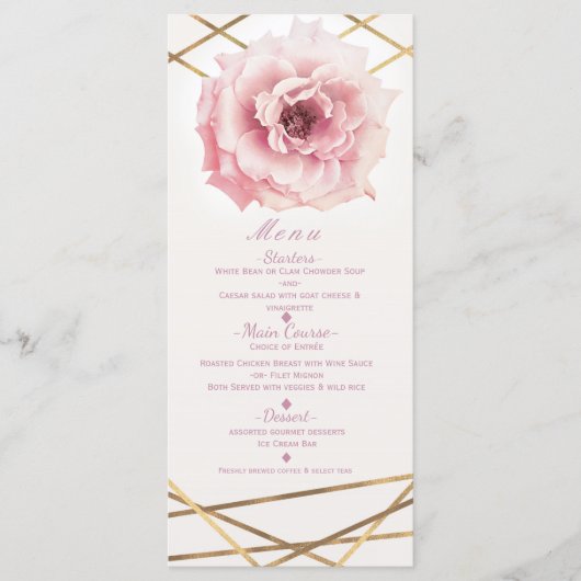 Roze & Gouden Bloemrijke Glam Bruiloft Feest Menu (Voorkant)