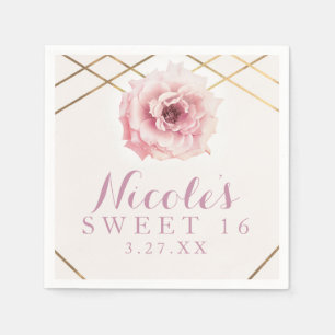 Roze & Gouden Bloemrijke Glam Bruiloft Feest Servetten