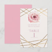 Roze & Gouden Bloemrijke Glam Partij Tafel Nummerk Kaart (Voorkant / Achterkant)